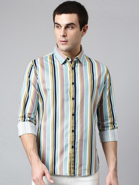 

Dennis Lingo Men Multicoloured Comfort Slim Fit Striped Pure Cotton Casual Shirt, Multi
