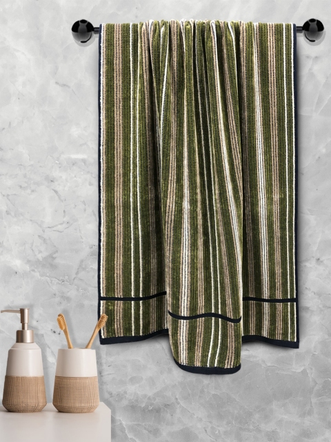 

Aura Green Striped Combed Cotton 500 GSM Bath Towel