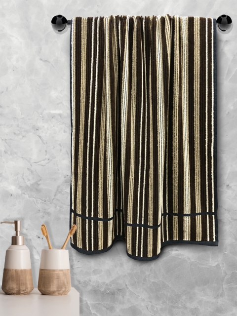 

Aura Coffee Brown & Beige Striped 500 GSM Pure Combed Cotton Bath Towel