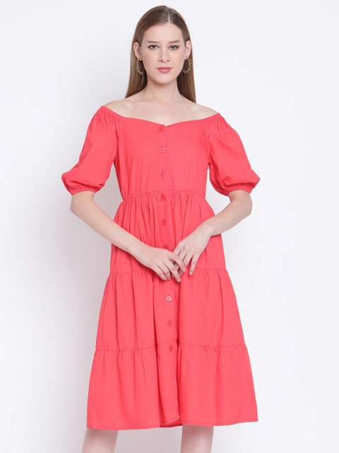 

VANCA ECO Coral Off-Shoulder Tiered Dress