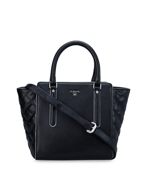 

Da Milano Black Textured Leather Swagger Shoulder Bag with Quilted