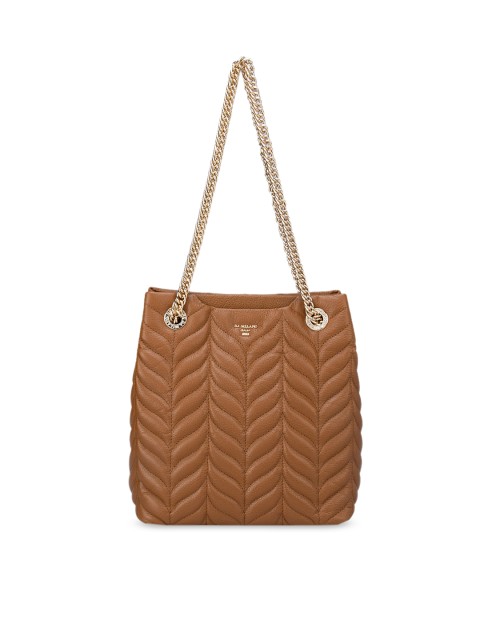 

Da Milano Brown Leather Structured Shoulder Bag with Quilted