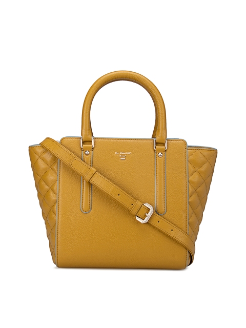 

Da Milano Yellow Textured Leather Oversized Swagger Handheld Bag