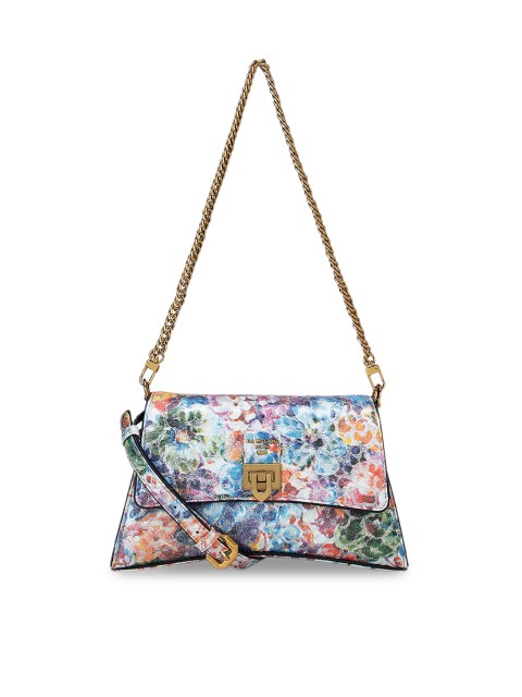 

Da Milano Silver-Toned Printed Leather Structured Sling Bag
