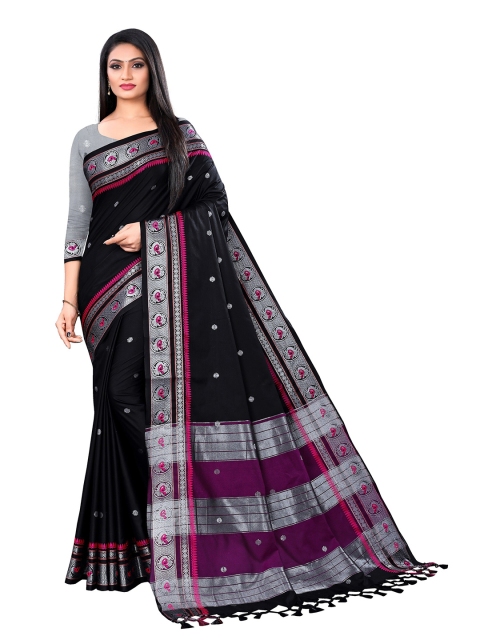 

VENISA Black & Grey Ethnic Motifs Jacquard Zari Art Silk Saree