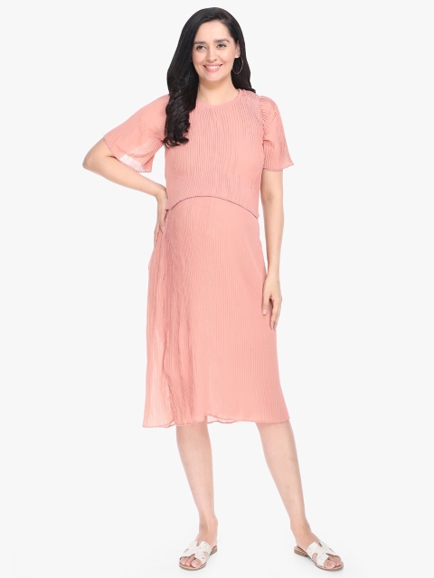 

MeeMee Peach-Coloured Maternity A-Line Dress