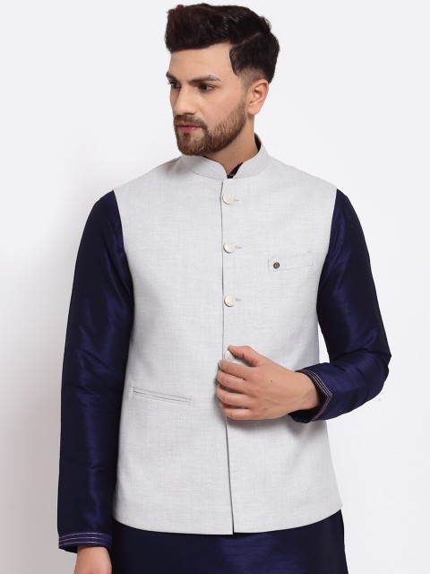 

MOHANLAL SONS Men Grey Solid Nehru Jacket