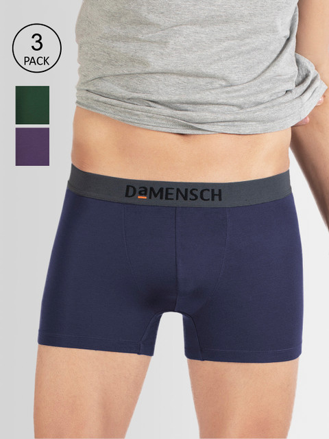 

DAMENSCH Men Pack Of 3 Solid Trunks, Blue