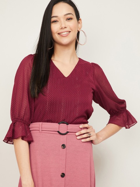 

CODE by Lifestyle Women Red & Black Polka Dot Print Top