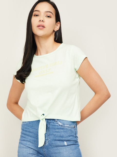 

Fame Forever by Lifestyle Women Green & Yellow Print Cotton Blend Top