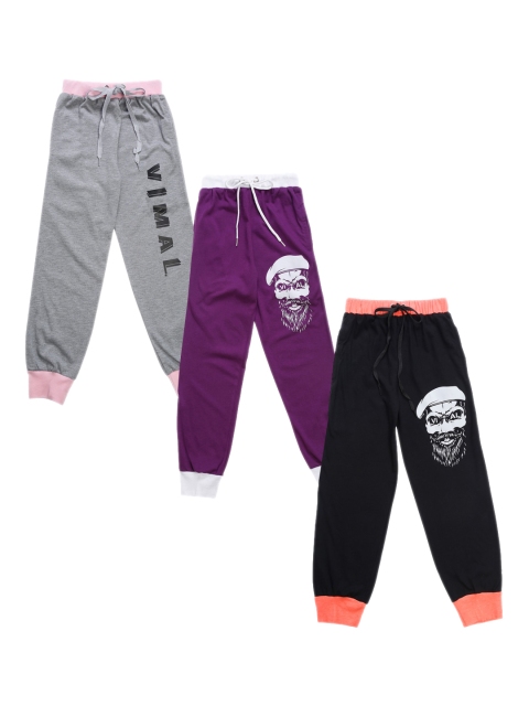 

VIMAL JONNEY Kids Pack Of 3 Solid Joggers, Black