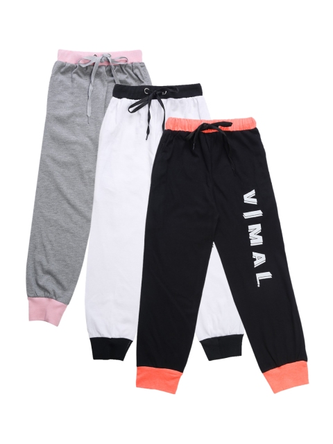 

VIMAL JONNEY Kids Pack Of 3 Solid Joggers, Black