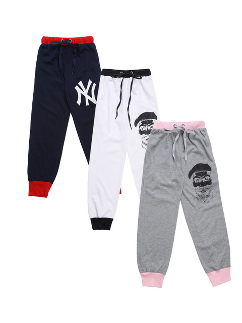 

VIMAL JONNEY Kids Pack Of 3 Solid Joggers, Grey melange