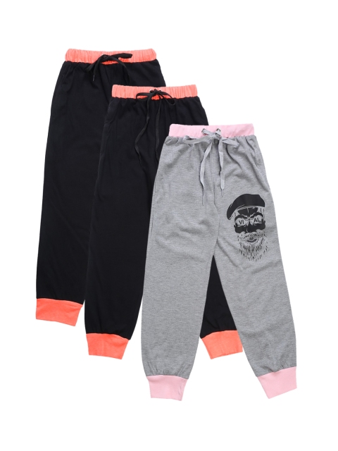 

VIMAL JONNEY Kids Pack Of 3 Solid Joggers, Black