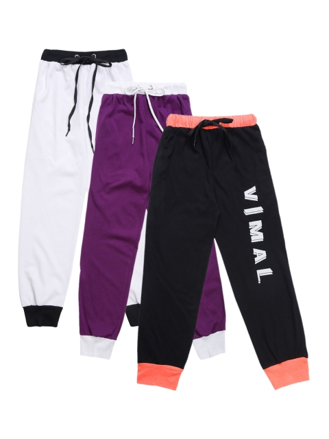 

VIMAL JONNEY Kids Pack Of 3 Solid Joggers, Black
