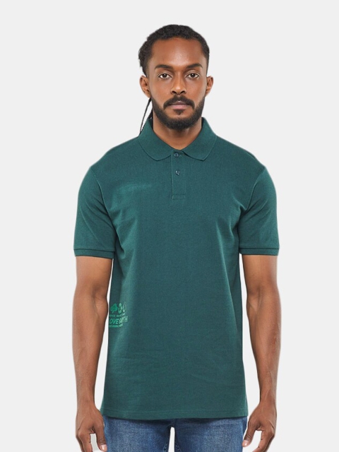 

BLUEAGE Men Green Polo Collar Pure Cotton T-shirt