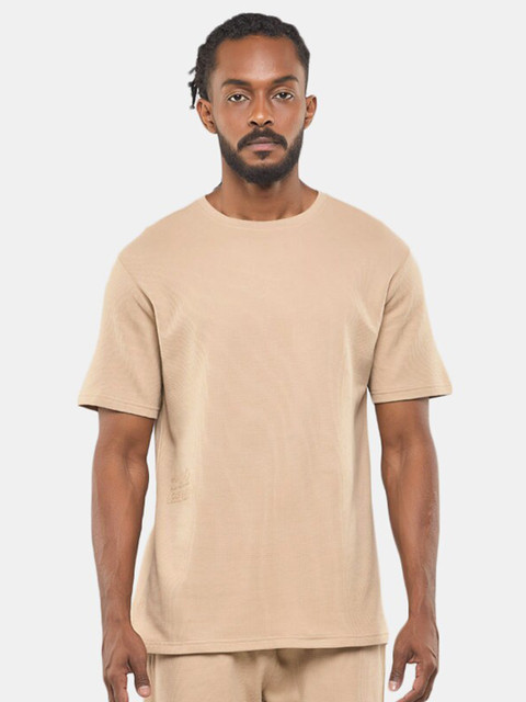 

BLUEAGE Men Beige Pure Cotton T-shirt