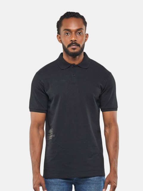 

BLUEAGE Men Black Typography Printed Polo Collar T-shirt
