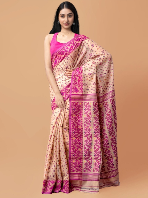 

Unnati Silks Brown & Magenta Woven Design Sustainable Handloom Bengal Silk Saree