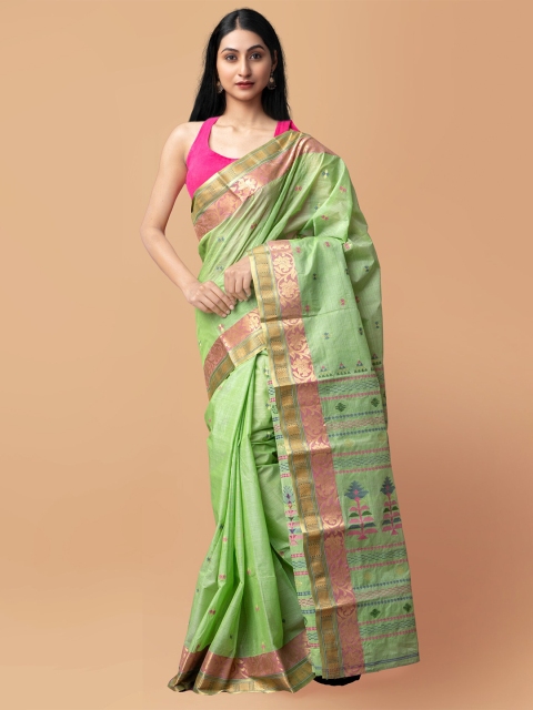 

Unnati Silks Green Woven Design Pure Handloom Sustainable Handloom Bengal Silk Saree