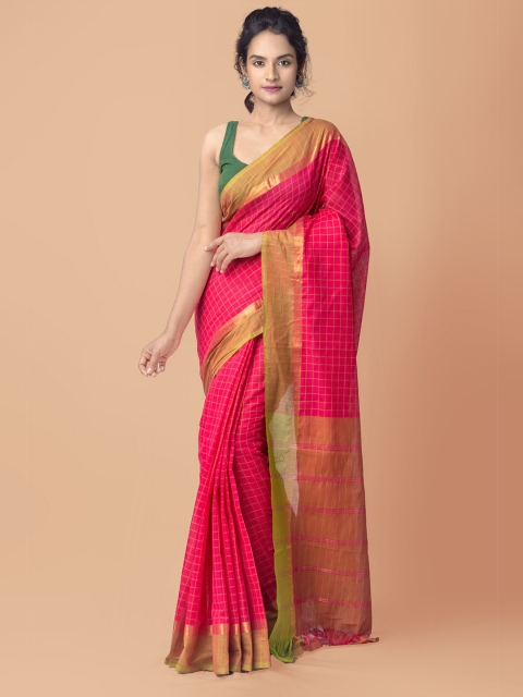 

Unnati Silks Pink & Green Pure Cotton Handloom Sustainable Pavani Mangalagiri Saree