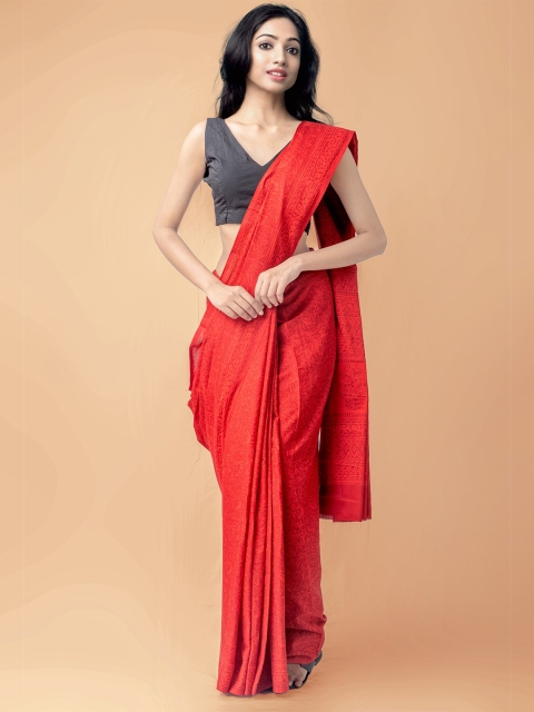 

Unnati Silks Red Ethnic Motifs Pure Cotton Handloom Block Print Saree