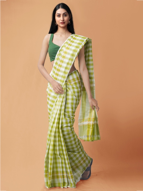 

Unnati Silks Green & White Checked Pure Cotton Mangalagiri Saree