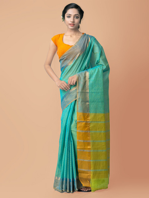 

Unnati Silks Blue & Green Woven Design Pure Cotton Handloom Sustainable Mangalagiri Saree