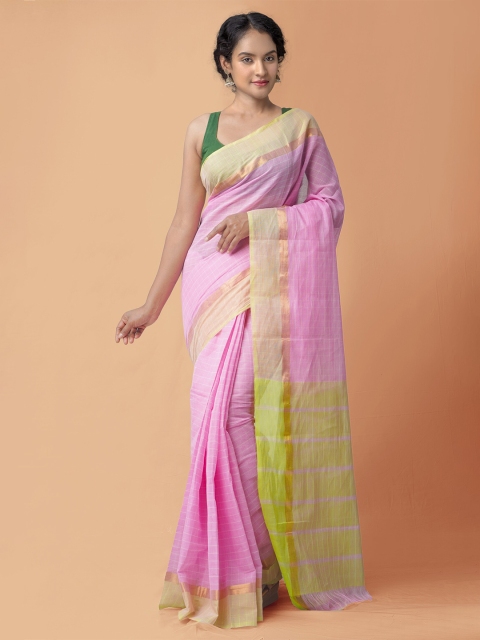 

Unnati Silks Pink & Gold-Toned Checked Pure Cotton Mangalagiri Saree