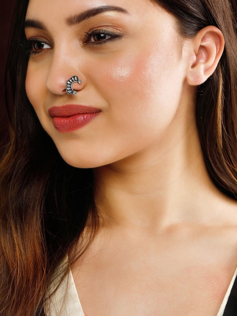 

Rubans Set Of 2 Silver-Toned Oxidized Nose Pins