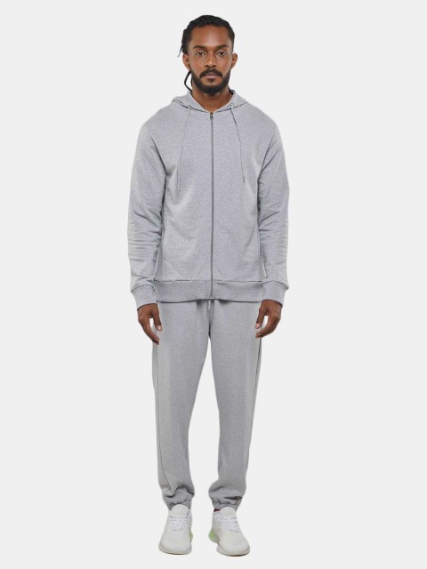 

BLUEAGE Men Grey Hooded Zip Through Sweatshirt