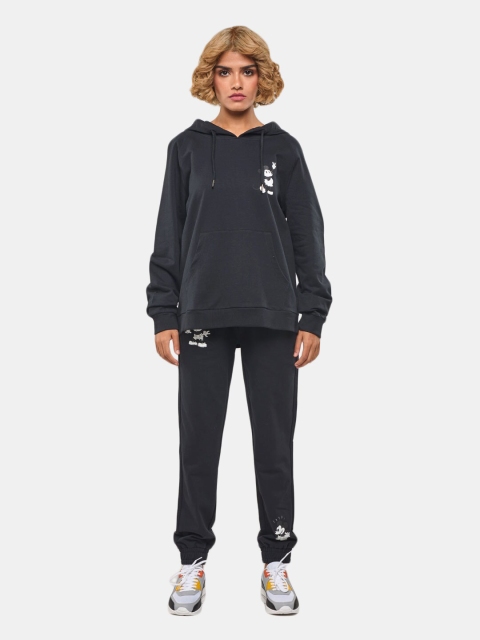 

BLUEAGE Women Black Mickey Printed Detail Hooded Sweatshirt