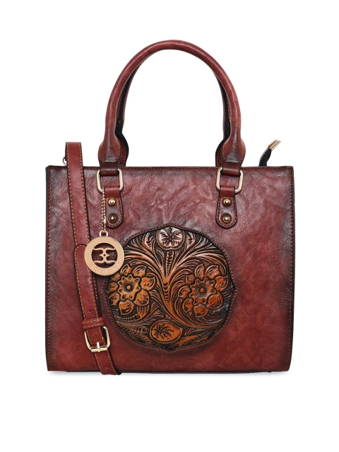 

ESBEDA Maroon Floral Textured Structured Handheld Bag