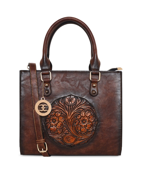 

ESBEDA Brown Floral Textured Structured Handheld Bag