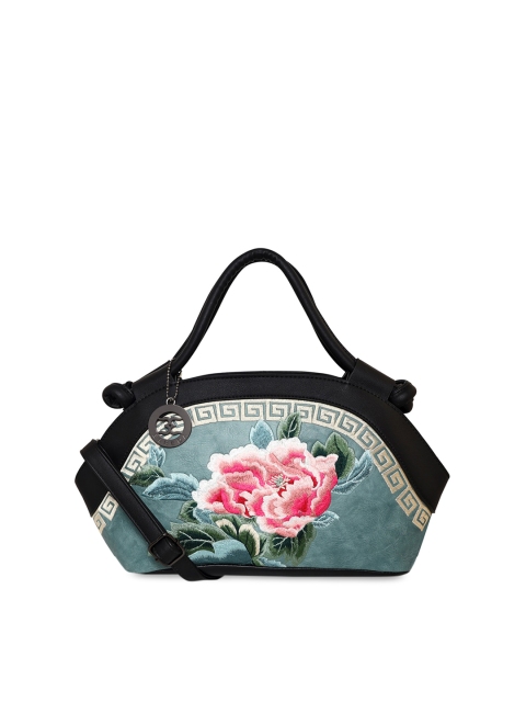 

ESBEDA Blue Floral Embroidered Structured Handheld Bag