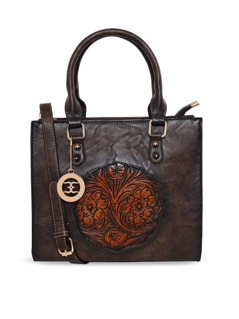 

ESBEDA Brown Floral Textured Structured Handheld Bag
