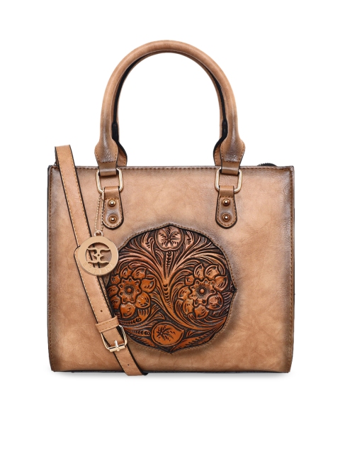 

ESBEDA Beige Floral Textured Structured Handheld Bag
