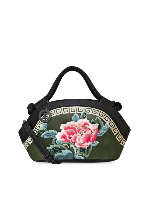 

ESBEDA Green Floral Embroidered Structured Handheld Bag