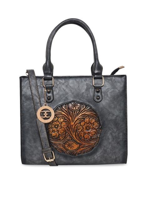 

ESBEDA Grey Floral Textured Structured Handheld Bag