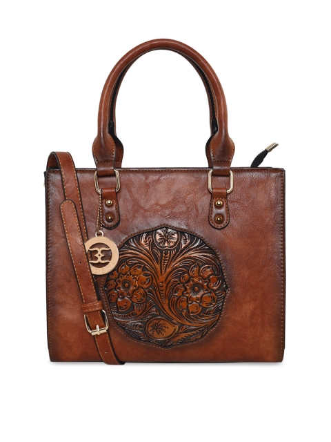 

ESBEDA Tan Brown Floral Textured Structured Handheld Bag