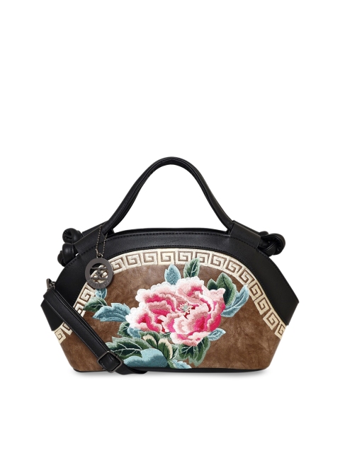 

ESBEDA Brown Floral Embroidered Structured Handheld Bag