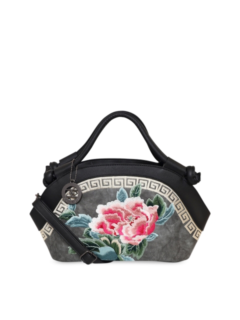 

ESBEDA Grey Floral Embroidered Structured Handheld Bag