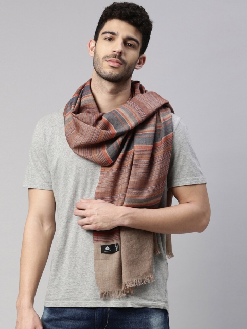 

Pashmoda Men Beige Striped Woolmark Certified Pure Wool Stole