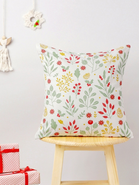 

The Yellow Dwelling White & Red Floral Printed Cotton Square Cushion Covers
