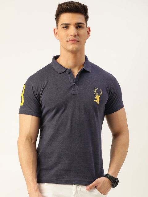 

PORTBLAIR Men Navy Blue Brand Logo Printed Polo Collar T-shirt