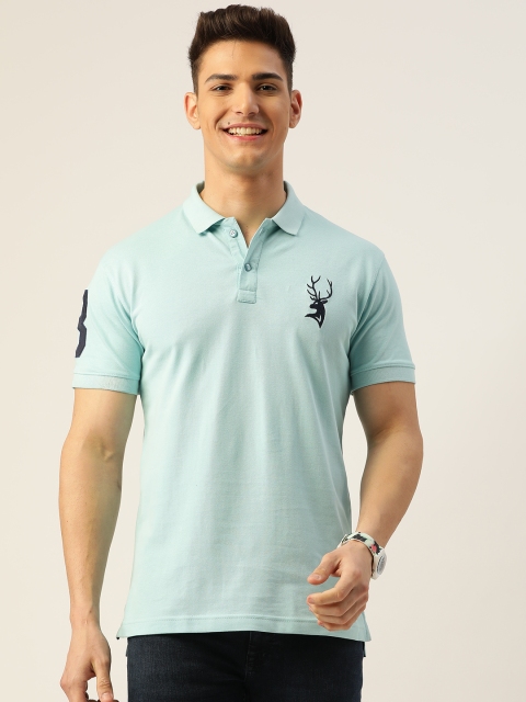 

PORTBLAIR Men Blue & Navy Blue Brand Logo Printed Polo Collar T-shirt