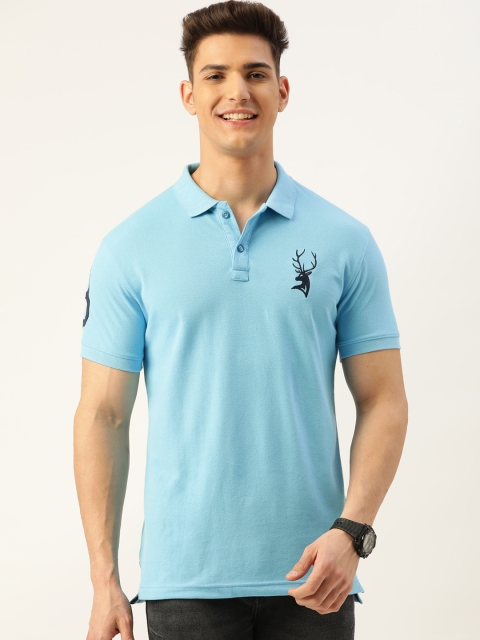 

PORTBLAIR Men Blue & Navy Blue Brand Logo Printed Polo Collar T-shirt