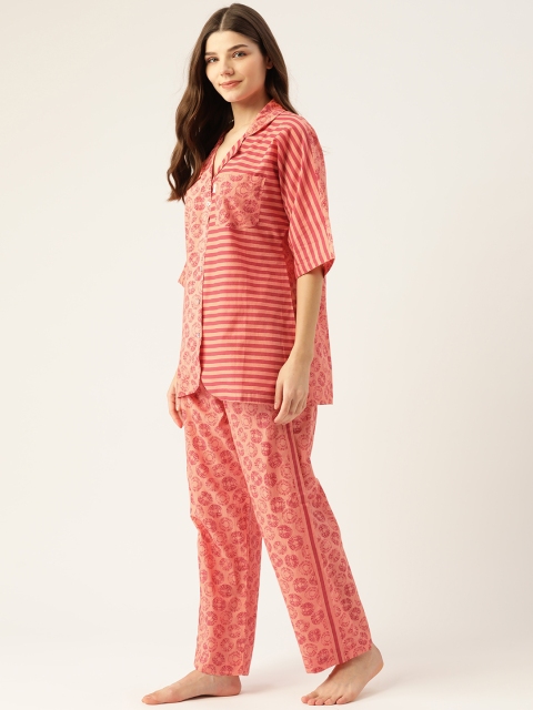

DREAMSS BY SHILPA SHETTY Women Peach-Coloured Geometric Printed Night suit