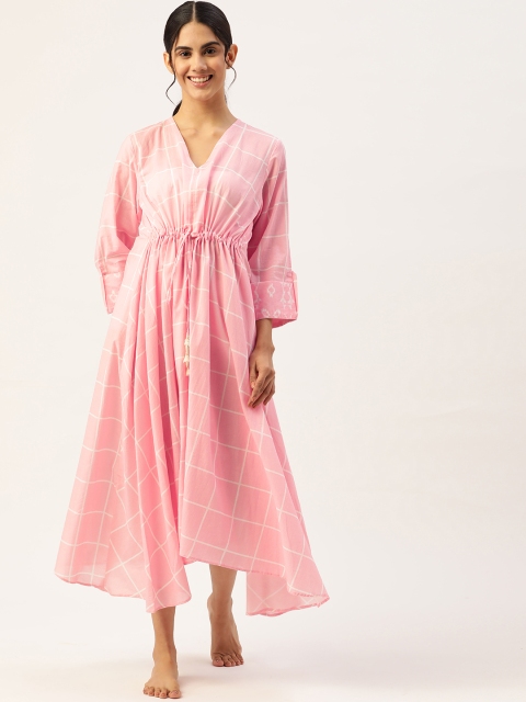 

DREAMSS BY SHILPA SHETTY Pink & White Checked Asymmetrical Midi Dress