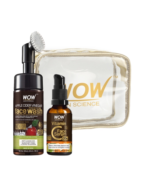 

WOW SKIN SCIENCE Apple Cider Face Wash Built-In Brush & Vitamin C Face Serum Kit 180 ml, Brown